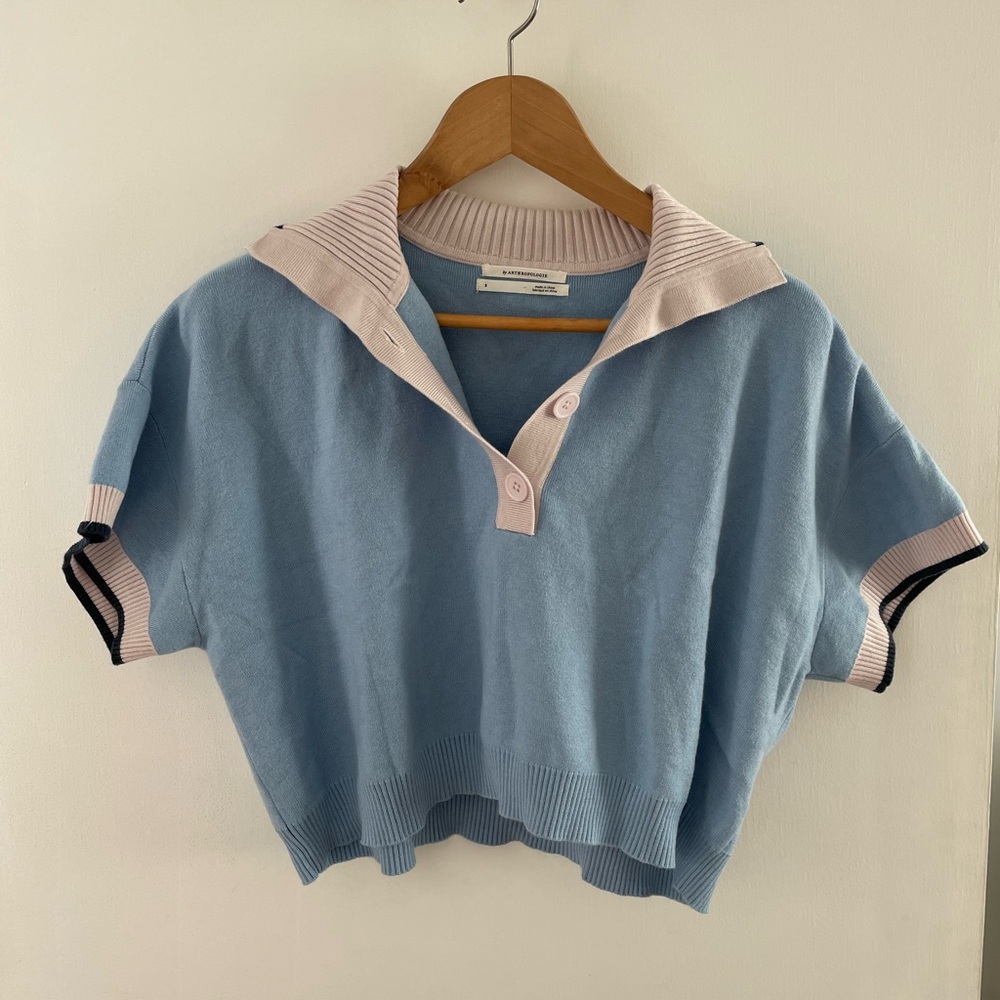 Anthropologie Cropped Knit Polo Size Small